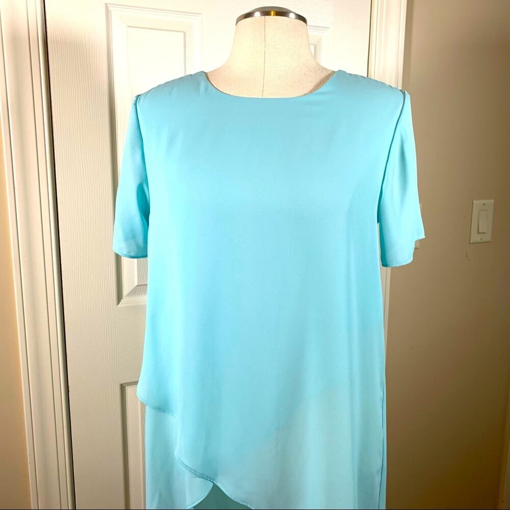 Anthony Richards light turquoise short sleeve round neck long tunic blouse L